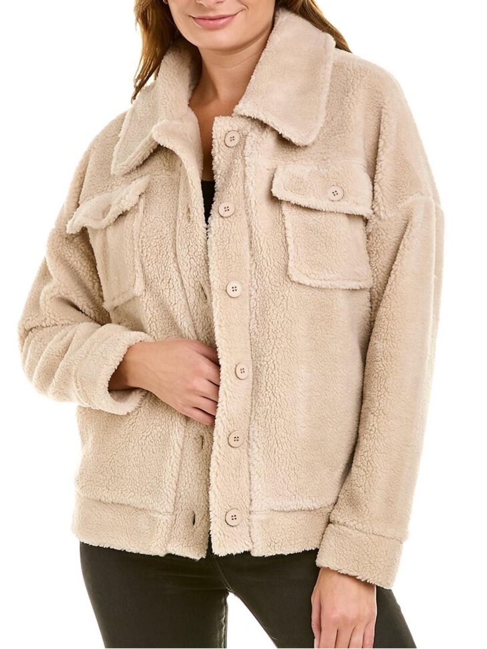 Lea & Viola Cream Sherpa Button-Front oversized Jacket